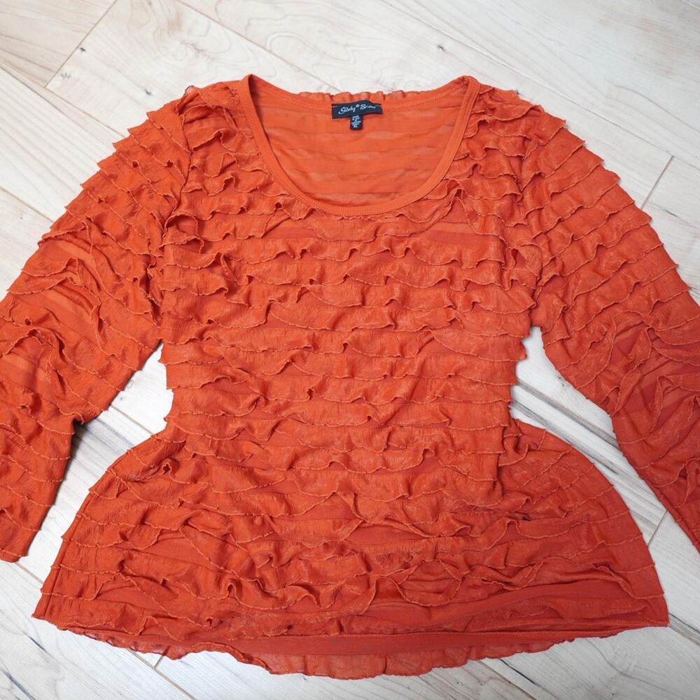 Slinky Brand Ruffle Mesh Top Orange XL